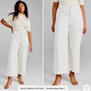 Paige Harper High Waist Wide Flared Leg Ankle Vintage Distressed White Jeans 32W